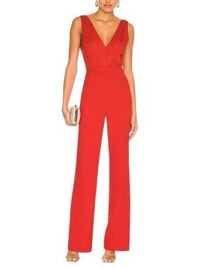 Alice + Olivia Gale Deep V Neck Jumpsuit, Poppy Red , Size 6, NWT